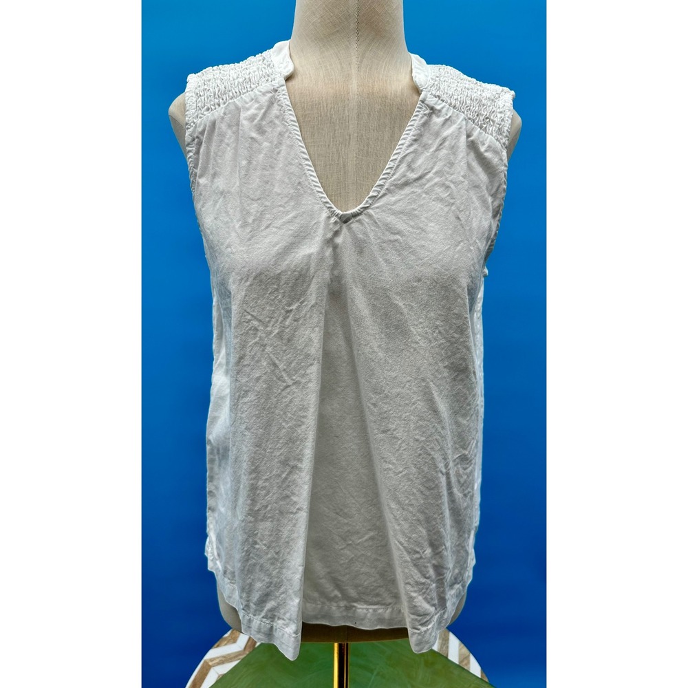 Cloth & Stone Anthropologie White Tencel Smocked V-Neck Sleeveless M‎ Lagenlook